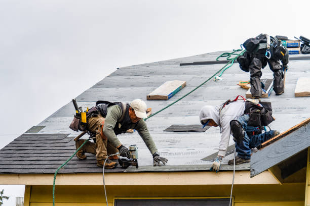 Professional Roofing technician working in Marshfield Hills, MA